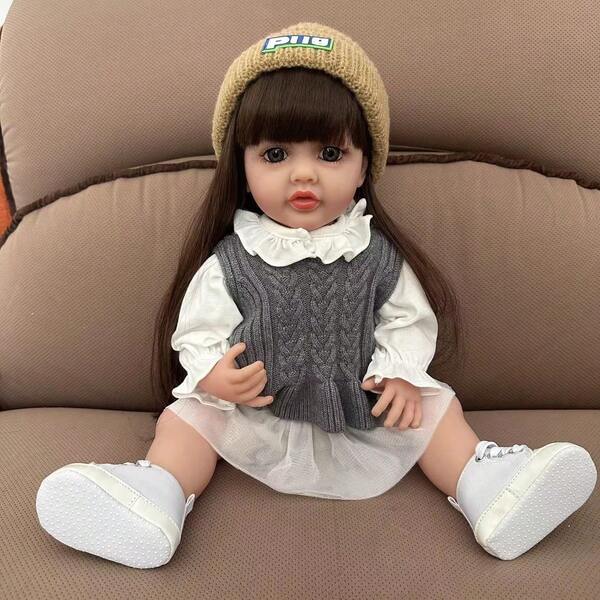 55cm Full Vinyl Long Hair Simulation Doll Realistic Reborn Dolls With Big Eyes DIY Hairstyle Companion Toy New Year's Day Gift