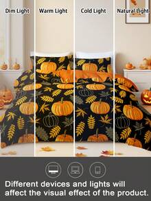 3pcs/Set Halloween Cute Ghost Pumpkin Digital Print Duvet Cover Set(1 Duvet Cover & 2 Pillowcase)Soft And Skin-Friendly Duvet Cover Bedding Set For Home, All Season Bed Sheets Set Halloween Gift - Multicolor - View 9