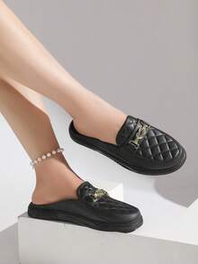 2025 New Metal Buckle Fashionable Solid Color Dress Shoes & Mules - Black - View 3