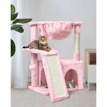 Cat Tree For Indoor Cats Large Adults Modern Activity Tower With Scratching Posts Board Condo With Plush Perch Climbing Stand With Cradle Hanging Ball For Play Pink - 粉色 - 查看 5