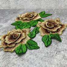 3 件/包 3D 牡丹花刺绣布贴，带彩色 3D 金色边缘，牛仔服装贴花 - 彩色 - 查看 7