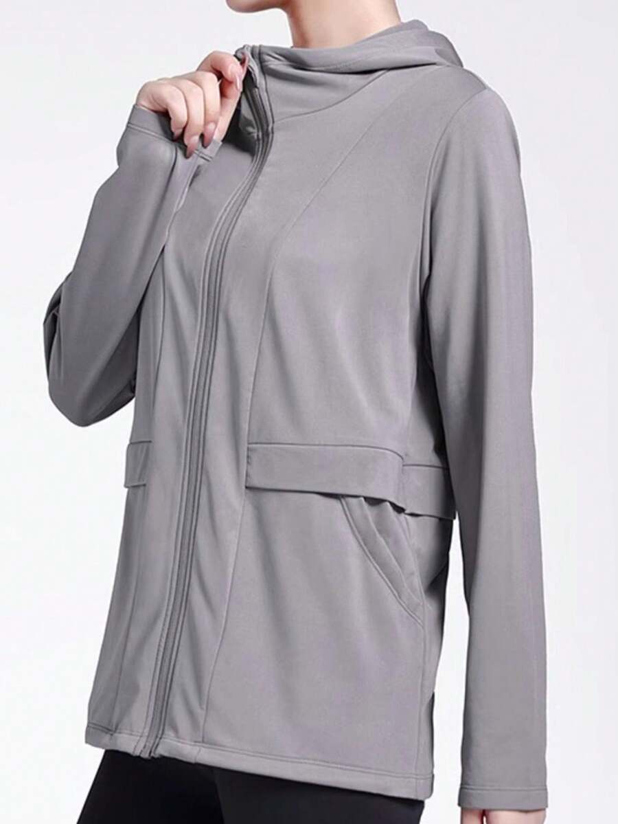 CAMEL CROWN 女士带帽瑜伽外套，保暖内衬，宽松长袖运动上衣 - 瑪瑙灰 - 查看 1