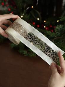 1Roll Christmas Wired Ribbon Champagne Themed Ribbon With Snowflake Merry Christmas Golden Glitter Xmas Ribbon 2.2yards For Christmas Tree Wreath Garland Decor Supplies Holiday Gift Wrapping Home Party Decorations Home Decor Christmas Decorations Room Decor Winter
