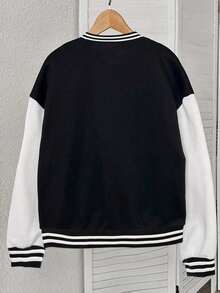 1件少女长袖棒球外套，春秋季学生休闲装 - 黑色 - 查看 3