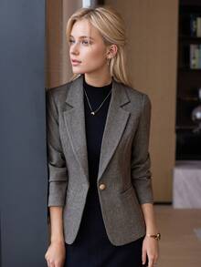 2025 New Arrival Women's Wool Blend Short Blazer Jacket, High-Quality Petite Fit Woolen Suit Coat For Autumn/Winter - Grey - View 3