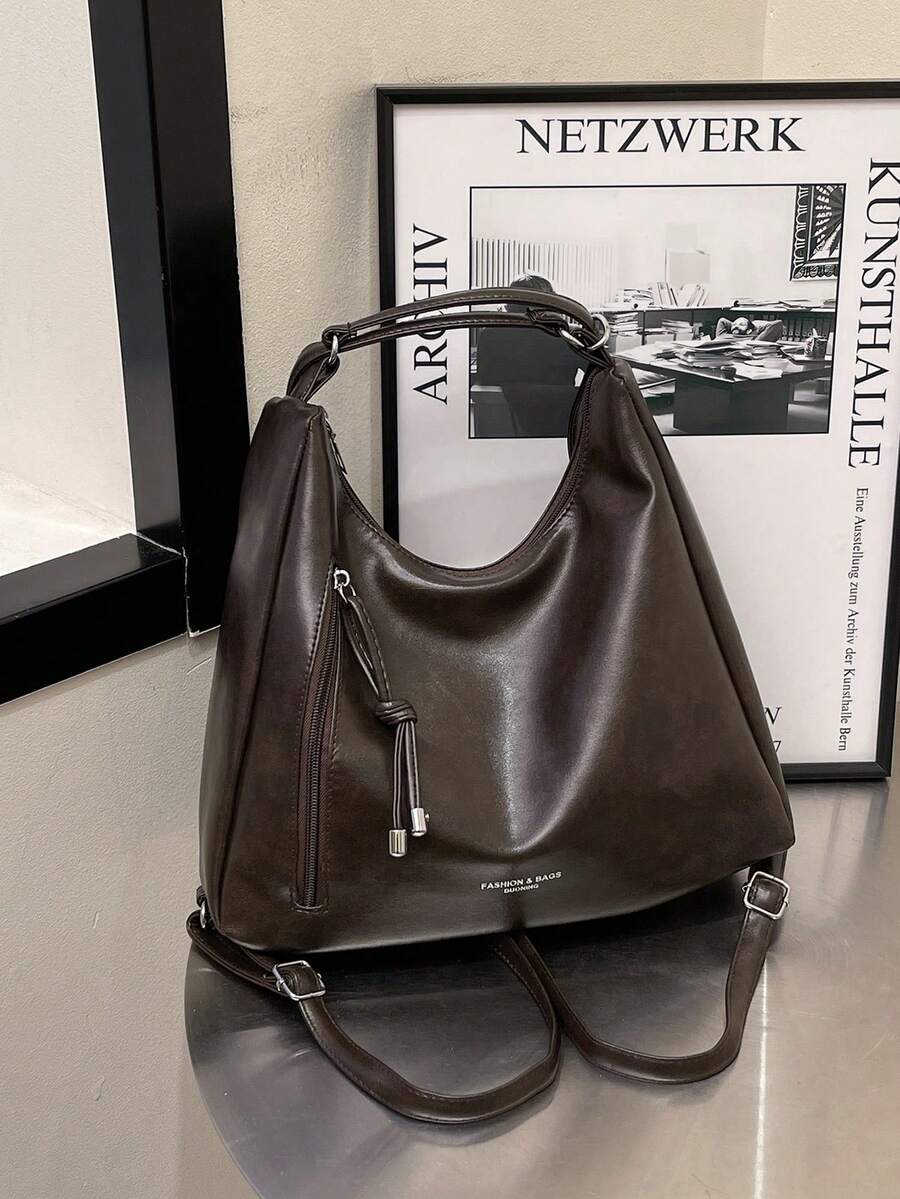 2023秋季新款韩版时尚女背包休闲大容量多功能单肩包带链条 - 咖啡 - 查看 1