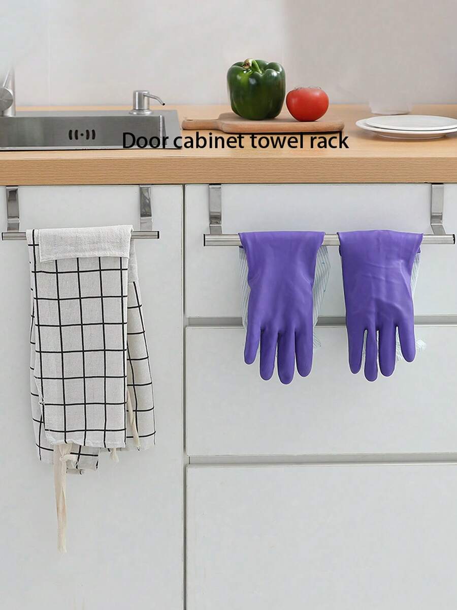 1pc Space-Saving Stainless Steel Over-The-Door Towel Rack - Easy To Install, Rust-Resistant Bathroom And Kitchen Towel Bar - Multicolor - View 1