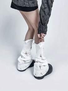 polve Subculture Gray, White, Black Leg Warmers Ripped Baggy Millennium Babe White Leg Warmers, Y2K Style Thick Slouch Leg Warmers For Women, Spring/Summer