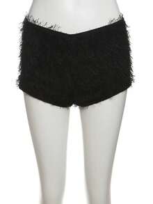 Sexy 2-teiliges Set Frauen Y2K Strandurlaub Jacquard Rückenfreies Ärmelloses Bodysuit + Flauschige Shorts Passender Mitternachtsanzug