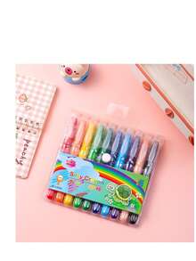 6pcs/10pcs Water-Soluble Large Capacity Colorful Crayon Rotary Drawing Pen, Children's Non-Staining Painting Brush, Oil Painting Brush