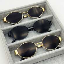 3 piezas Gafas de moda para mujer con marco metálico ovalado, nuevo accesorio decorativo de estilo callejero Y2K - Juego de 3 piezas - Ver 4