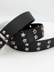 1 件女孩铆钉星镂空个性化腰带，百搭扣腰带，