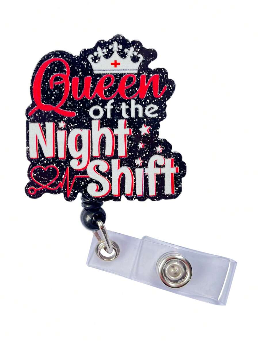 Night Shift Queen Retractable D Card Holder Reel With Cute Cartoon Design, Nurse Hospital Badge Holder Office Lanyard 1pc - A - View 1
