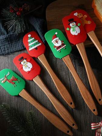 1pc Christmas Silicone Spatula Christmas Spatula Set Christmas Kitchen Utensils With Wooden Handle Christmas Cake Decorating Spatula For Cooking Baking Stir Butter Cream Christmas Christmas Decorations Christmas Pajamas Christmas Gifts Christmas Decor