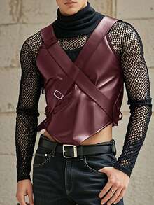 INCERUN Mens High Neck Long Sleeve Mesh Patchwork Shirt Asymmetrical  Hem Party Club Blouse T-Shirt Tops - 紅色 - 查看 2