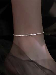925 Sterling Silver Minimalist Shimmering Anklet For Women, Unique Design Elegant Gift - Baby's Breath - View 5