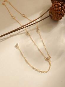 1pc Stainless Steel Necklace For Women, Dainty Layered Gold Long Necklaces 18k Gold Plated Beaded Bar CZ Drop Necklace Simple Gold Y Choker Necklaces For Women Gold Jewelry Gifts For Women