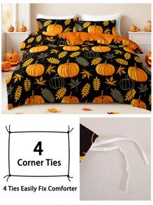 3pcs/Set Halloween Cute Ghost Pumpkin Digital Print Duvet Cover Set(1 Duvet Cover & 2 Pillowcase)Soft And Skin-Friendly Duvet Cover Bedding Set For Home, All Season Bed Sheets Set Halloween Gift - Multicolor - View 6