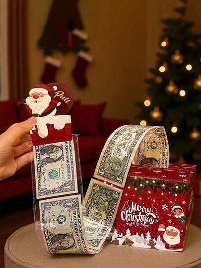 1pc Christmas Money Box - Paper Surprise Cash Storage Box, Cartoon Holiday Theme, Holiday Paper Organizer For Cash, Cards, Holiday & Birthday Gifts, Cheerful Seasonal Decorations For All Seasons, Christmas Party Decorations For Holiday, Birthday, Party, Christmas Gifts