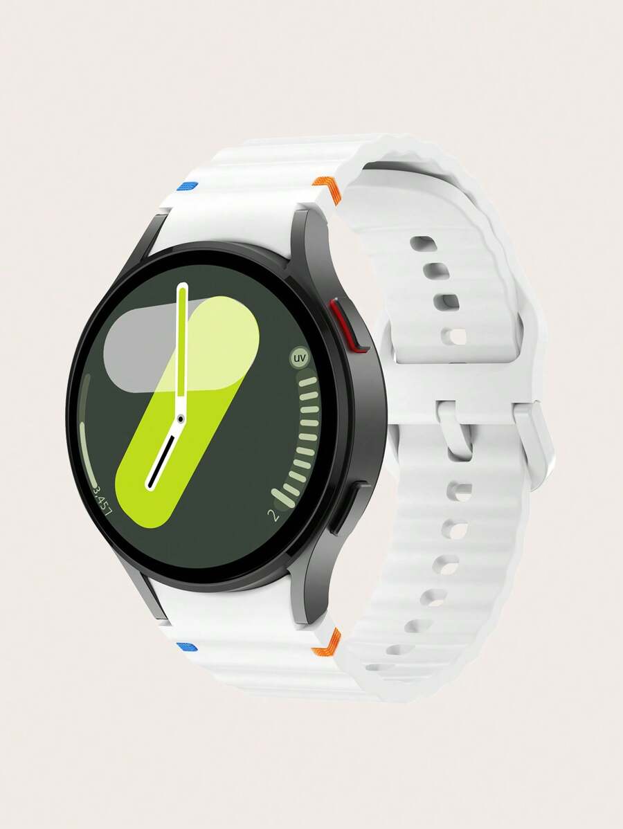 1pc White Silicone Two-Tone Stitch Wave Pattern Watch Band Strap Compatible With Samsung Galaxy Watch 4/5/6/7 40mm/42mm/43mm/44mm/45mm/46mm/47mm/5 Pro