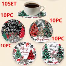 1set/10sets 4pcs/Set Christmas Santa Claus, Christmas Bell, Christmas Snowflake, Christmas Reindeer, Christmas Tree, Snowman, Christmas Penguin Coasters, Polyester Rubber Coaster Set, Ideal For Holiday Parties, Bars, Offices And Homes, All Occasions, Size: 3.94 Inches X 3.94 Inches
