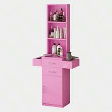 Hombck Salon Station For Hair Stylist, Salon Station With Barber Cabinet, Hair Stations Equipment Hair Dryer Holder, Drawers, Storage Cabinet For Hair Styling, White/ Black/ Pink - 粉色 - 查看 9
