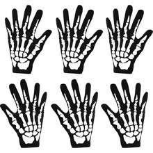 6pcs Halloween Skeleton Print Gloves, Non-Slip Funny Gloves For Personalized Role Play, Horror Skeleton Claw Gloves, Full Finger Short Gloves, Costume, Anime Cosplay Party Accessories, Black