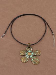 1 Piece Large Hammered Flower Pendant Wax Rope Necklace, Big Flower Charm Pendants Necklaces Suitable For Women's Daily Wear 28" Long - Multicolor - View 5