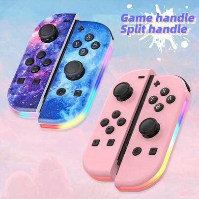 Novo mini controle JY02 Starry Sky Color, suporte para controle NS Pink Switch/NS Console, com iluminação RGB, mini controle JY com motor de vibração, controle BT 5.2 Joy Controller RGB LED Switch L/R Joypad compatível com Switch/Lite/OLED JoyCon Gamepads Joystick com dupla vibração