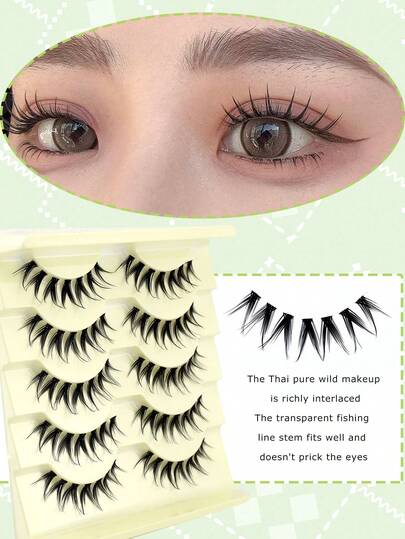 5 Pares de Cílios Postiços Invisíveis em Formato de Espinha de Peixe em V, Cílios Naturais Finos e Esvoaçantes, Maquiagem de Olhos Naturais e Transparentes, Estilo Coreano Doce