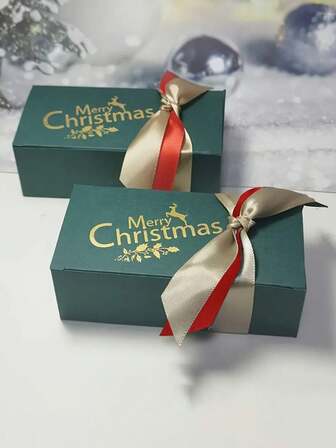 10pcs Christmas Candy Gift Box With Ribbon, Holiday Paper Candy Container, Multiple Colors To Choose From, Suitable For Christmas Gifts, Christmas Party Decoration, Anniversary Gifts - Elegant Seasonal Packaging Box For Candies, The Best Choice For Holiday Gifts