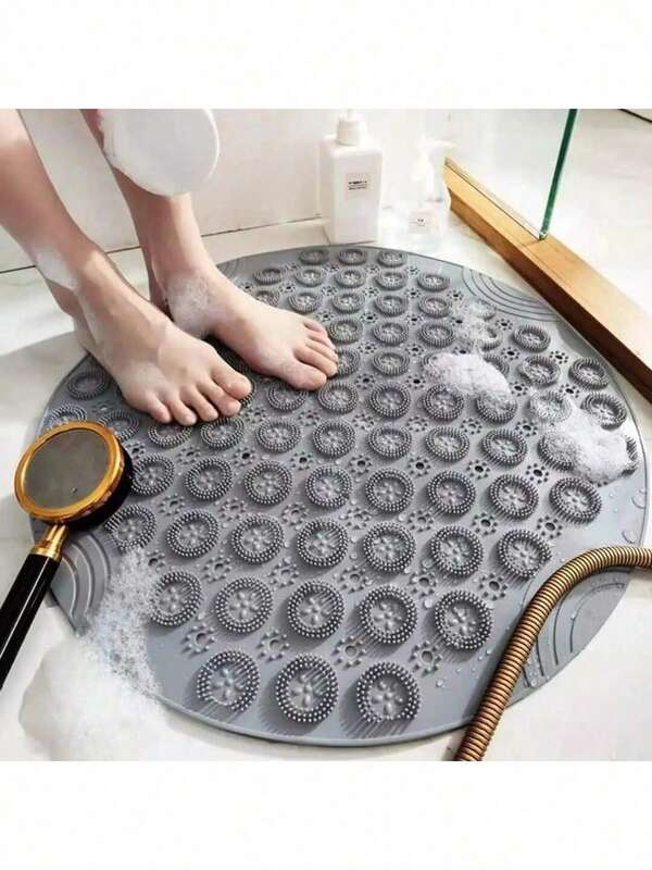 1pc PVE Material Round Crystal Suction Cup, Non-Slip, Vacuum Suction Massage Bath Brush, No Additional Accessories Needed, Round Carpet Bathroom Anti-Slip Mat, Toilet Shower Massage Foot Pad