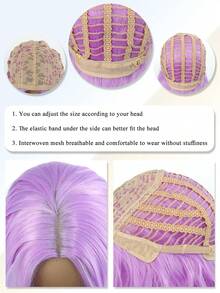 16 Inch Color Purple Bob Wigs For Women Curly Wavy Wigs No Bangs Short Heat Resistant Synthetic Wigs For Party Costume Daily Wear Colorful Wigs Coachella Music HOTSALES Halloween - 紫色 - 查看 6
