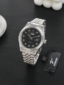 RICECGO RICECGO 1pc Men's Classic Quartz Watch, Round Dial With Date Display, Stainless Steel Strap, Suitable For Everyday Wear, Ideal Gift For Birthdays And For Business People