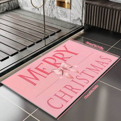 Pink Bow Decor Christmas Welcome Mat - Machine Washable, Low Pile Polyester Carpet, Suitable For Entryway, Bedroom - Rectangular, Indoor Holiday Decor - Holiday Pink Christmas Rug, Holiday Decoration Entryway Decor Bathroom Kitchen Decor Kitchen Rug