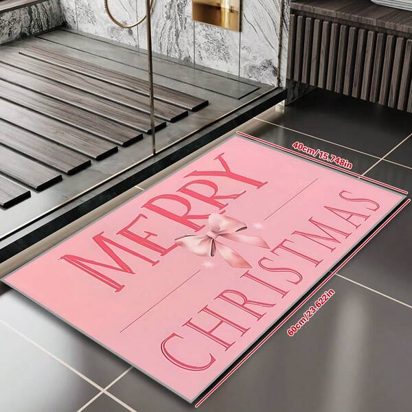 Pink Bow Decor Christmas Welcome Mat - Machine Washable, Low Pile Polyester Carpet, Suitable For Entryway, Bedroom - Rectangular, Indoor Holiday Decor - Holiday Pink Christmas Rug, Holiday Decoration Entryway Decor Bathroom Kitchen Decor Kitchen Rug