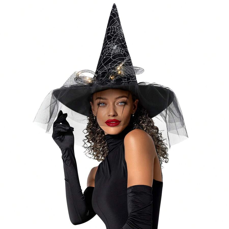 1pc Witch Hat Halloween With Light Foldable Halloween Costume Accessories For Party Cosplay - 黑色 - 查看 1