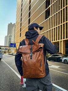 优质复古背包，柔软皮革 PU，商务休闲旅行通勤摩托车骑行翻盖笔记本电脑背包，大容量防水可扩展，适合万圣节、圣诞节、情人节、父亲节、返校、旅游季节、送给男朋友的礼物、父亲 2000 年代风格返校季节 - 彩色 - 查看 8