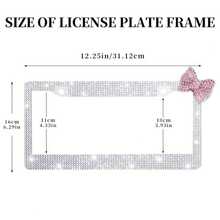 2PCS Pink Heart Diamond License Plate Frame, Glitter Rhinestone Stainless Steel Car Accessories, Girls Exclusive Auto Decor, US Standard Size, Fashion Vehicle Upgrade, Durable Rustproof, Birthday/Holiday Gift - 白色和粉紅色蝴蝶結 - 查看 3