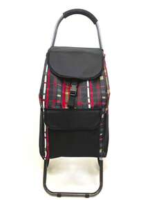 带隔热口袋的购物手推车，方便爬楼梯，防水，耐磨，高品质，带软轮，采用优质牛津布制成，有多种颜色可供选择，99 X 24 X 32厘米，高度99厘米，最大承重50公斤 - 紅色格子HK - 查看 3