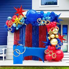 108pcs Red, Blue, Gold Balloon Garland Arch Kit, Chrome Blue Foil Star Burst Balloons, DIY Long Balloons Suitable For Baby Shower, Boy, Girl, Kids, Video Game, Cartoon Hedgehog, Superhero, Gamer Theme Birthday Party Decorations - Blue - View 7