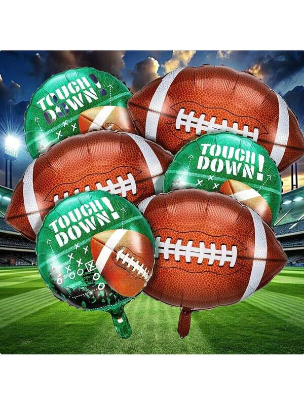 Conjunto de 6 balões decorativos de alumínio com tema de futebol, balões de futebol americano, decoração de festa temática, decoração de festa esportiva, sem necessidade de energia