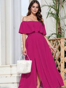 Women Maxi Dresses - 玫紅色 - 查看 3