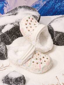 1 Pair Girls' Rabbit Print Warm Thermal Lined Casual Comfortable Indoor Slippers, Suitable For Winter - White - View 5