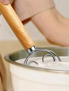 1 pieza Tamiz de harina con mango de madera, Mezclador de masa danés, Batidor de acero inoxidable