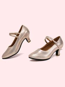 女士舞蹈鞋高跟橡胶鞋底适合室内户外舞蹈拉丁探戈华尔兹萨尔萨舞 - 玫瑰金 - 查看 1