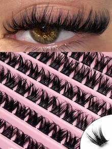 Rikuaild 110片D型卷翘浓密睫毛簇，DIY睫毛嫁接，蓬松柔软交叉睫毛簇，自然假睫毛，睫毛簇，单根睫毛，假睫毛 - D - 查看 1