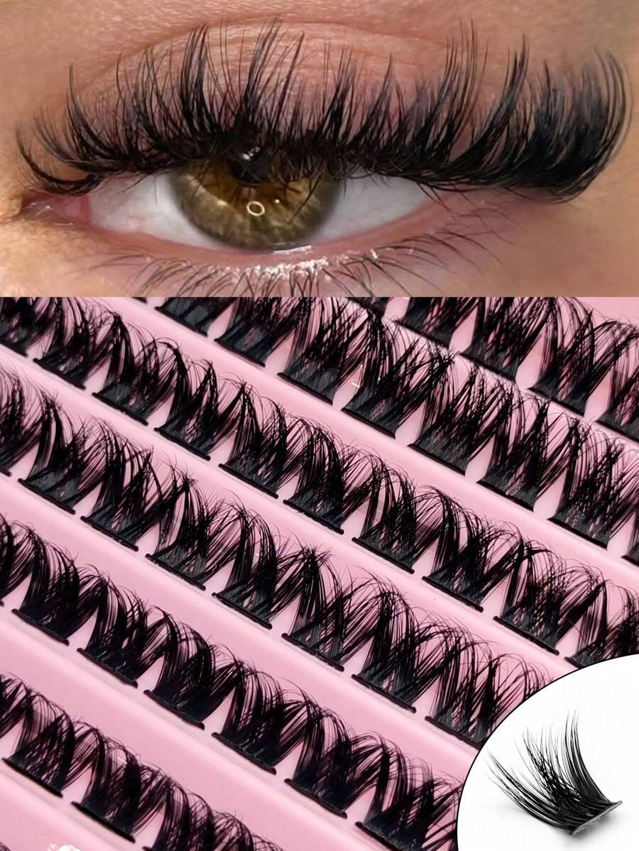 Rikuaild 110片D型卷翘浓密睫毛簇，DIY睫毛嫁接，蓬松柔软交叉睫毛簇，自然假睫毛，睫毛簇，单根睫毛，假睫毛 - D - 查看 1