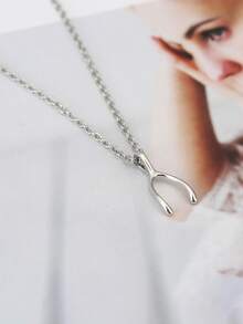 1pc Stainless Steel Chain Lucky Wishbone Necklace, Suitable For Daily Wear And Gift For Friends