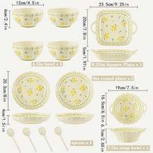 2pcs Set Exquisite Floral Ceramic Plates - Eid Al-Fitr/Eid Al-Adha Supplies, Charming Yellow Flower Design, Perfect For Dining And Decoration - Multicolor - View 18
